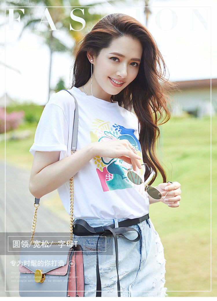 2022夏季新款郭碧婷明星同款宽松学生体恤潮ins白色花卉短袖t恤女