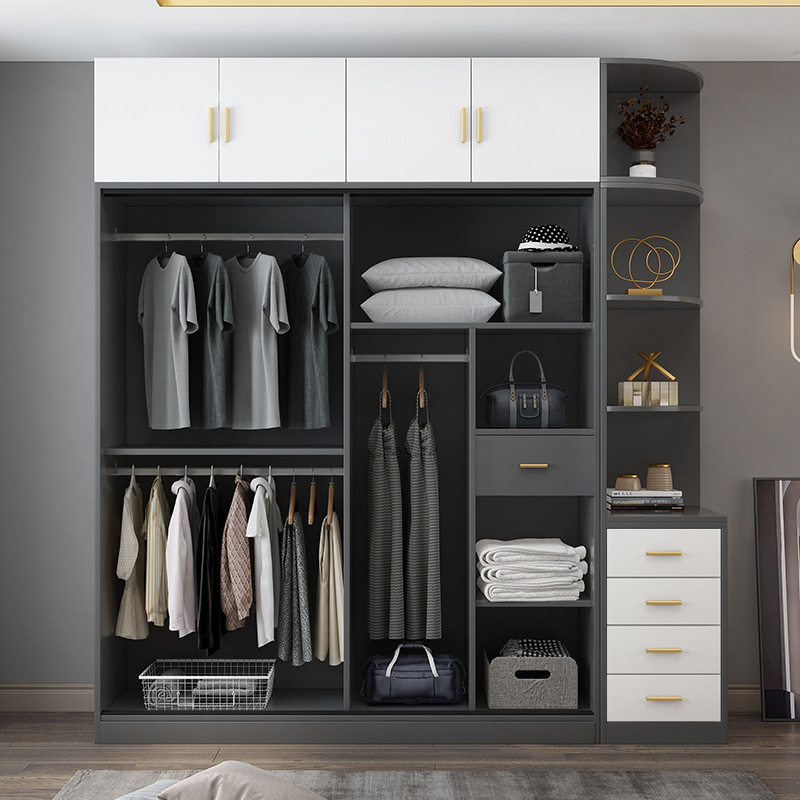 m3no批发现代轻奢推拉门衣柜家用实木板式柜子卧室简约滑移门组合