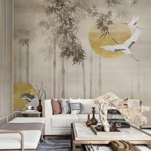 现代中式水墨竹林壁纸客厅沙发酒店墙纸民宿茶室餐厅轻奢壁画墙布