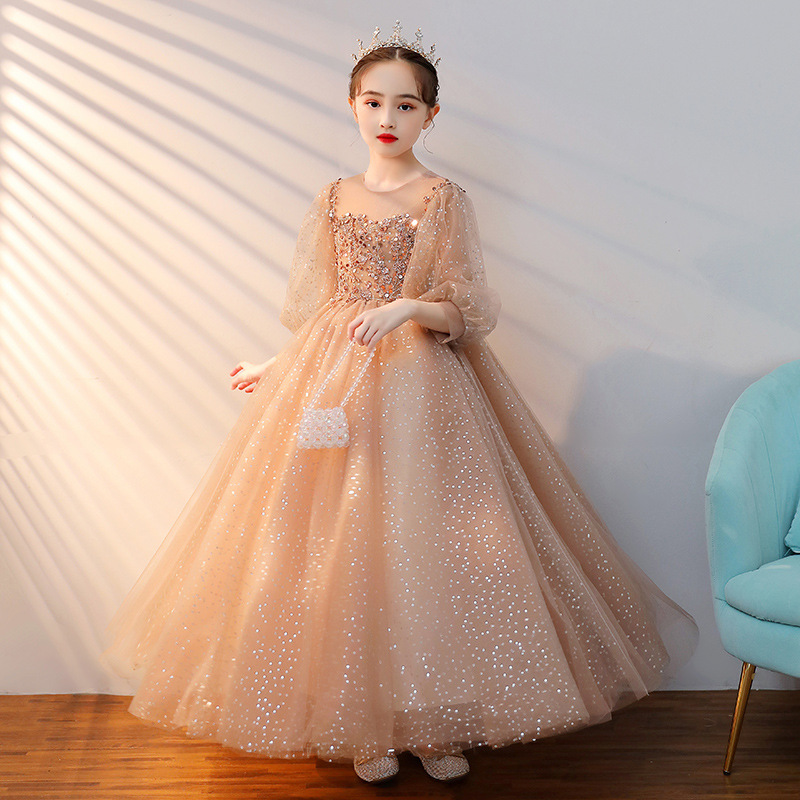 儿童高端礼服女童生日公主裙洋气花童蓬蓬纱女孩主持人钢琴演出服