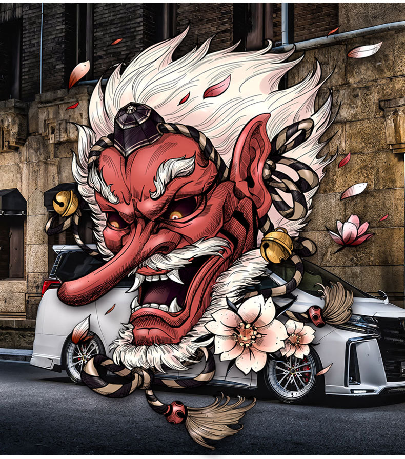 日本天狗车贴个性创意日系卡通车身划痕贴电动摩托车车门装饰贴纸