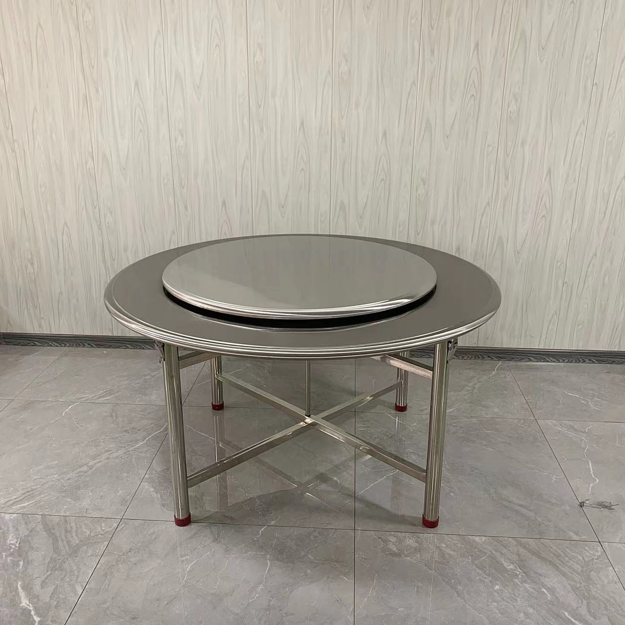 现代简约带旋转盘桌子不锈钢圆桌餐桌-阿里巴巴