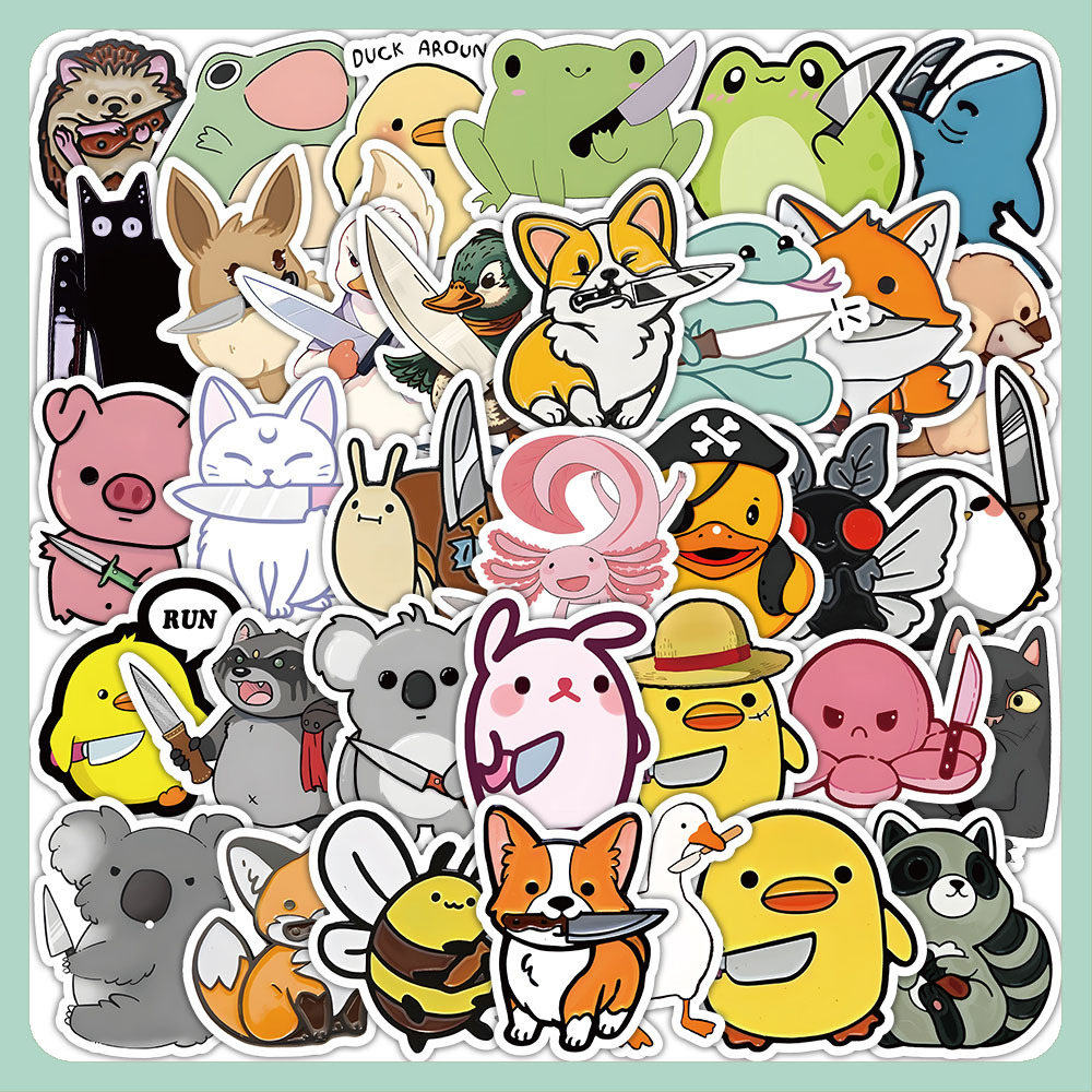 50张动物小刀创意贴纸可爱呆萌装饰笔记本文具手账diy贴画批发