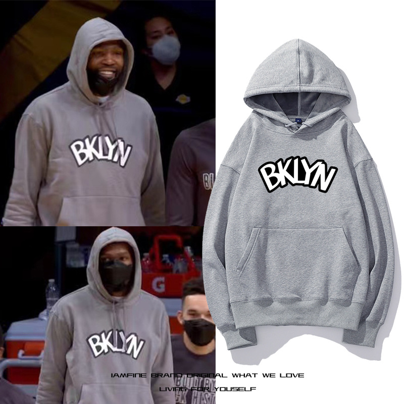 布鲁克林杜兰特同款bklyn篮网卫衣男欧文哈登篮球连帽衫加绒外套