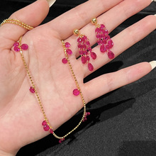 抖音新款玫红珠珠项链 高品质手工复古彩色百搭简约锁骨链