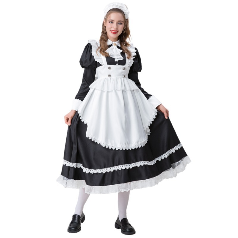 新款英式贵族cosplay长袖女仆装 日系动漫制服可爱大码女佣连衣裙采购