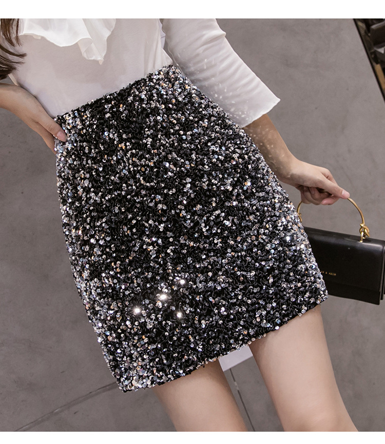 亮片半身裙闪闪短裙2021年秋冬女显瘦高腰包臀裙a字性感蹦迪裙子
