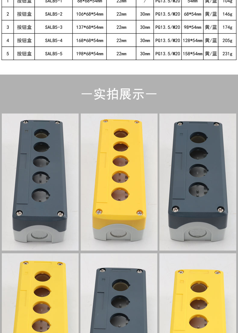 五孔按钮开关盒安装孔Φ22按钮接线盒指示灯接线盒1986854