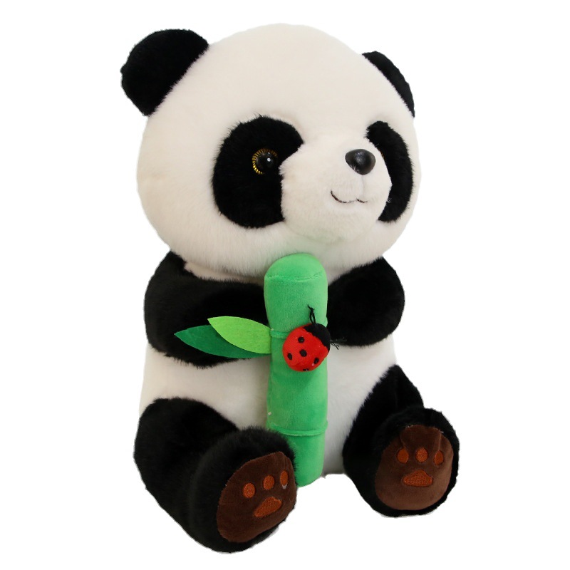 Cute Bamboo Ladybug Panda Plush Toy Giant Panda Plush Doll Pillow Commemorative Gift Ragdoll Doll