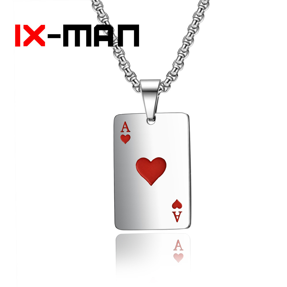 跨境热销货源不锈钢红桃a黑桃a项链 个性扑克牌幸运个性吊坠