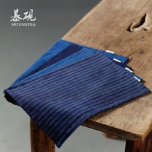 慕砚日式纯手工土布手织布蓝染植物染老粗布茶席纯棉手捻粗麻茶席