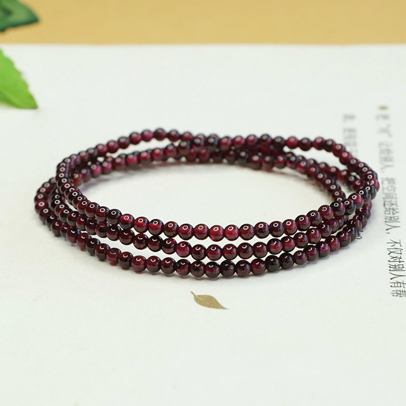 爱钰 紫牙乌石榴石多圈手链女款酒红色水晶手链饰品礼物ay2113008