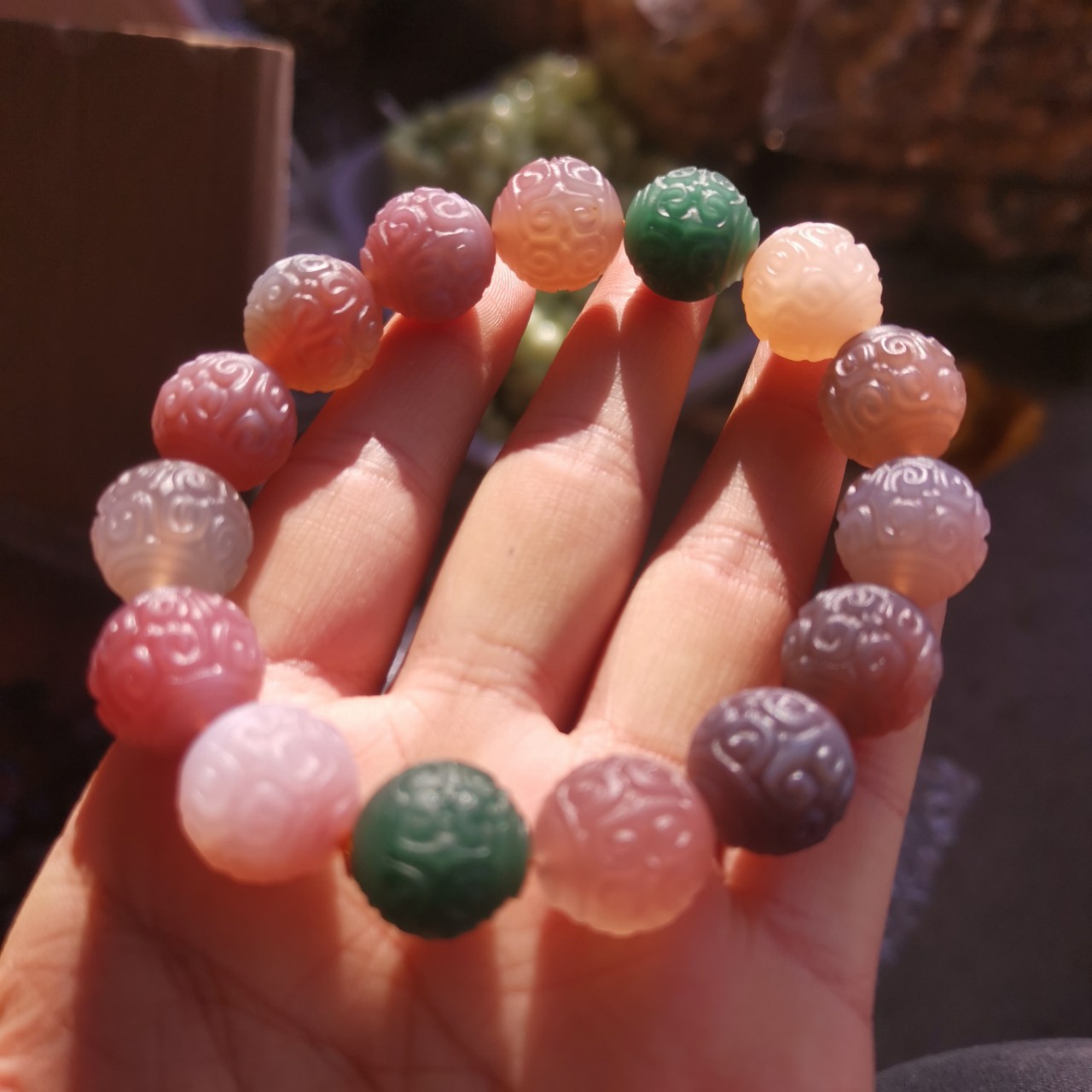 天然盐源玛瑙回纹珠 糖果色手持念珠款 宫廷古装风女士小清新手链