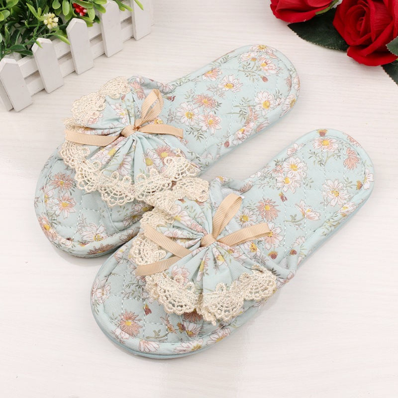 韩版三层加厚女士布艺拖鞋胶粒底居家室内木地板拖鞋