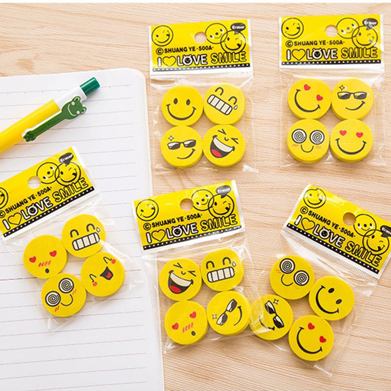 Kindergarten Prizes Gift Rubber Suit Children's Cute Smiley Face Eraser Cartoon Drawing round Eraser Wholesale