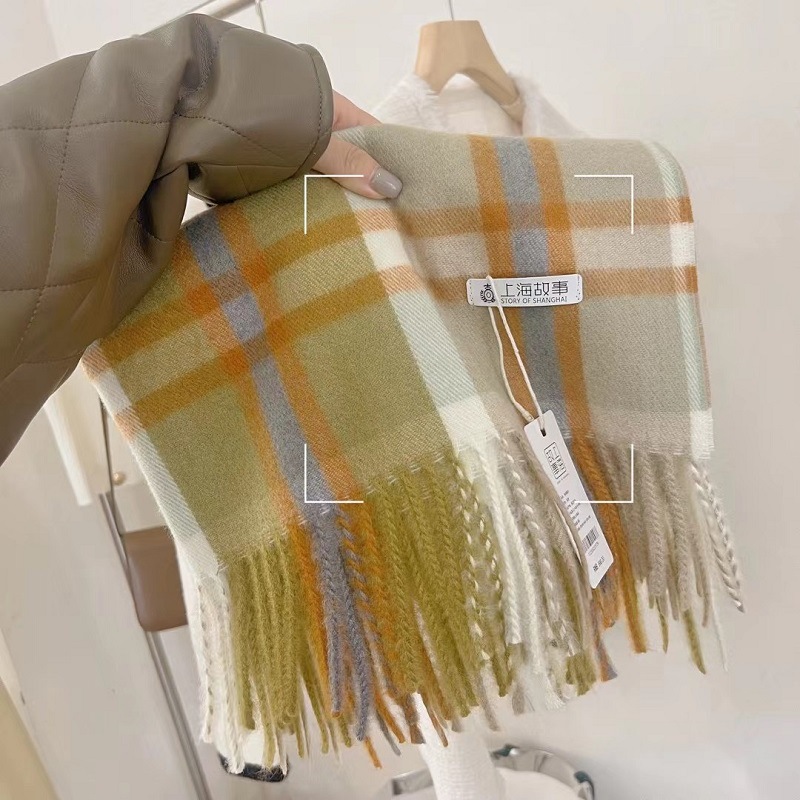 Super Korean Style Winter Atmosphere Korean Style Plaid Scarf Women‘s High-Grade Thickened Match with Coat Shawl Warm Scarf Fashion