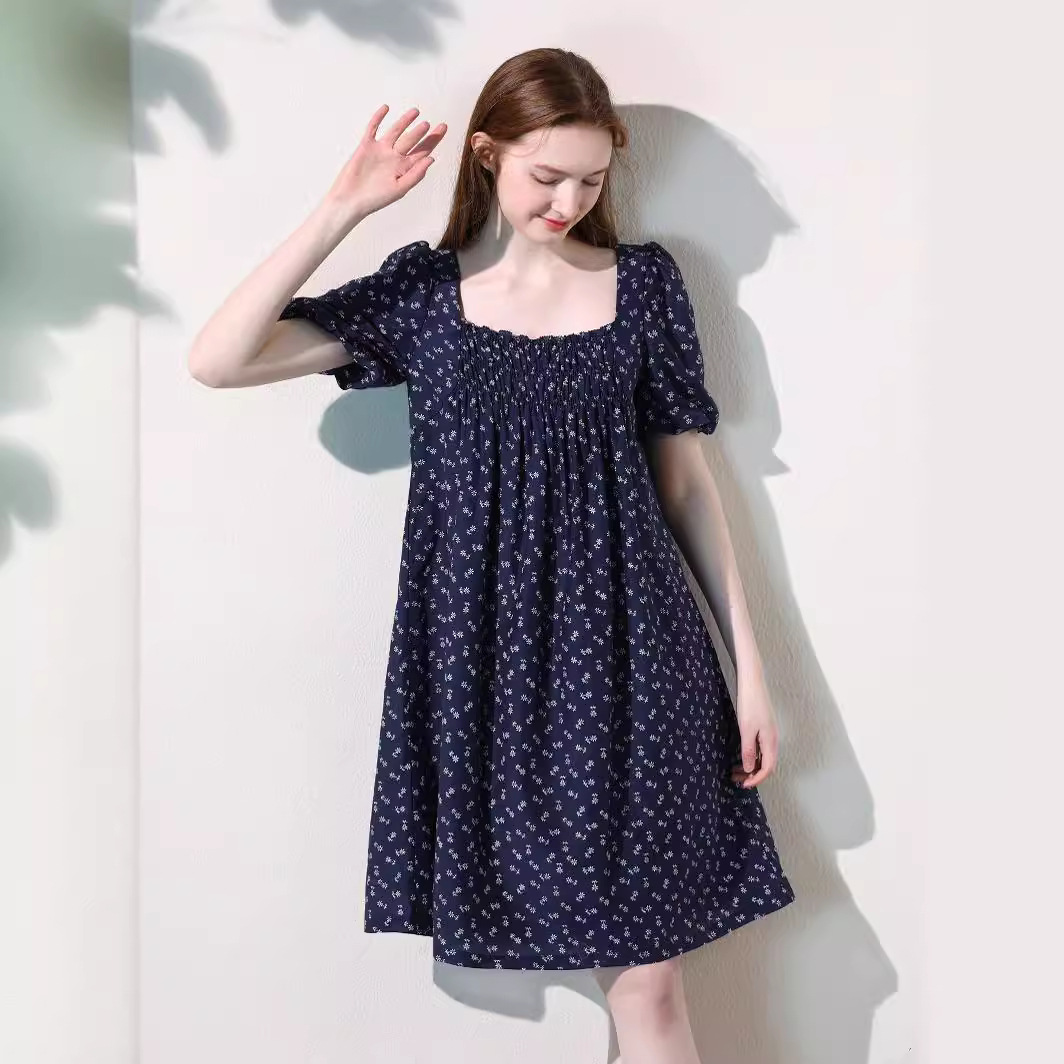 夏季新款真丝丝棉印花连衣裙甜美减龄少女裙桑蚕丝法式裙85396a