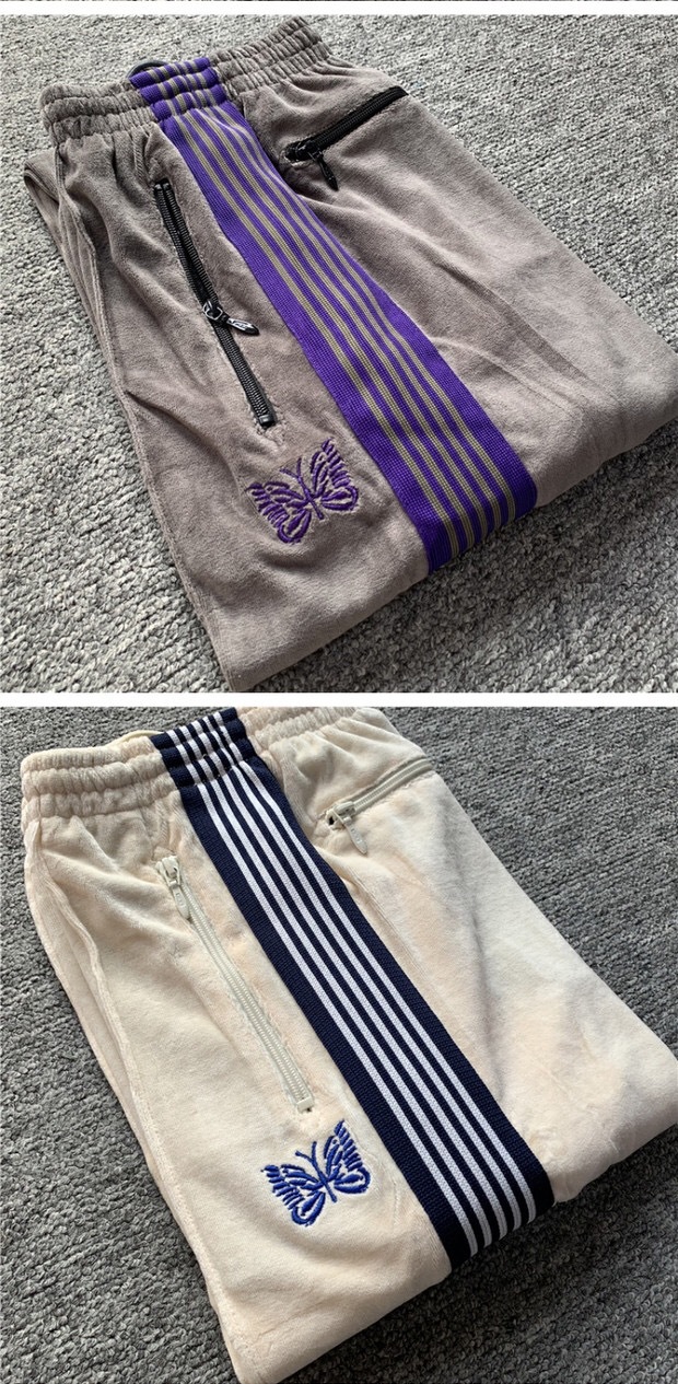 正确版本needles 丝绒蝴蝶裤子多色侧条纹长裤男女运动天使休闲裤