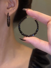 银针简约个性时尚黑色水晶耳圈小众轻奢耳饰爆款气质耳环2022年新