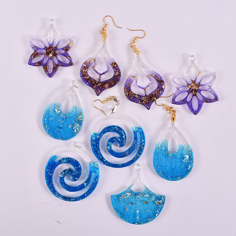 DIY Epoxy Exotic Style Earrings Silicone Mold Hollow Pattern Water Drop Fan Leaf Flower Pendant Abrasive Tool