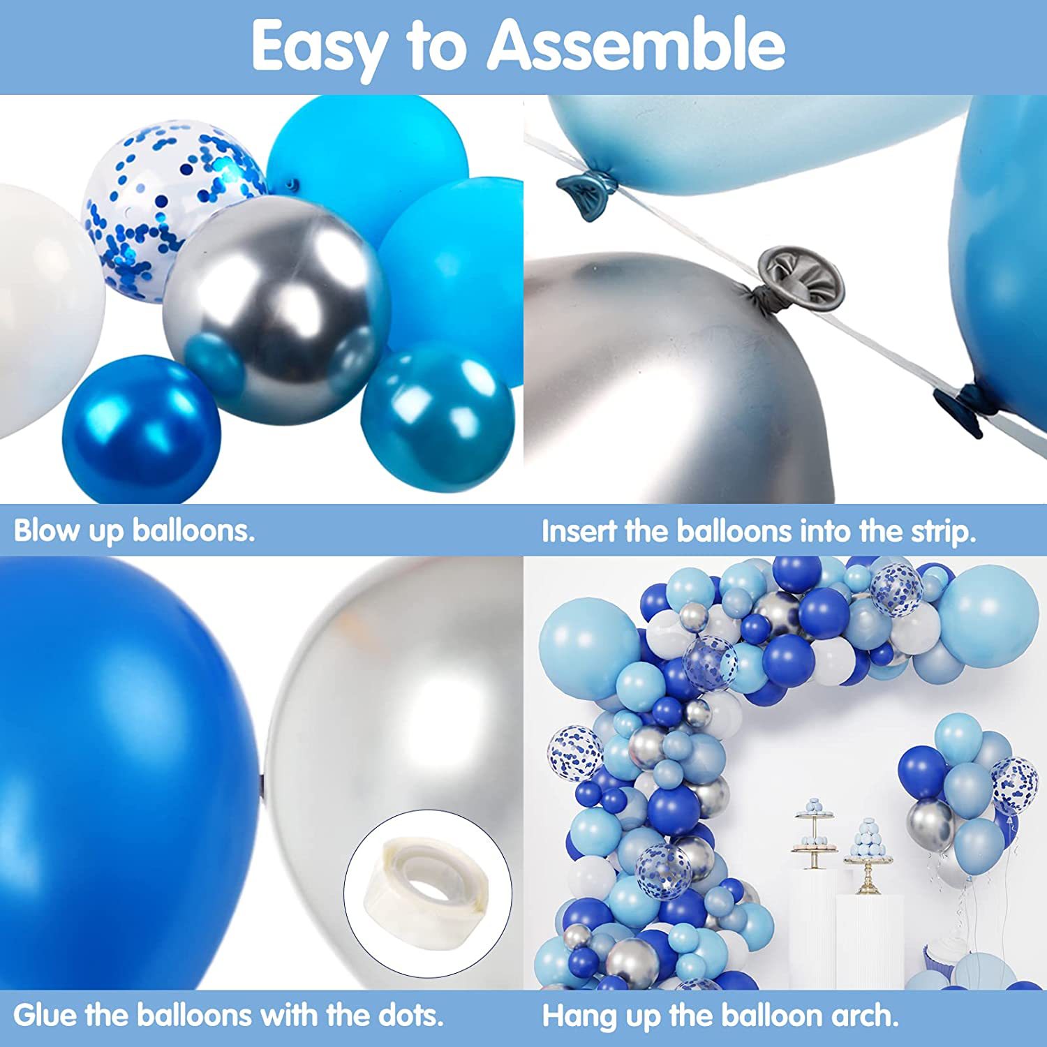 Blue Balloon Chain Set Ocean Blue Theme Birthday Wedding Party Decoration Background