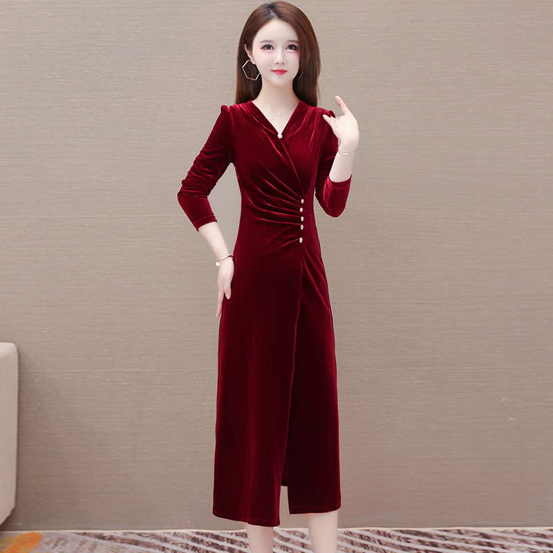 Elegant Pleuche Dress Women's Spring 2024 New Korean Style Slim Mid-Length Fashionable Skirt Women Clothes