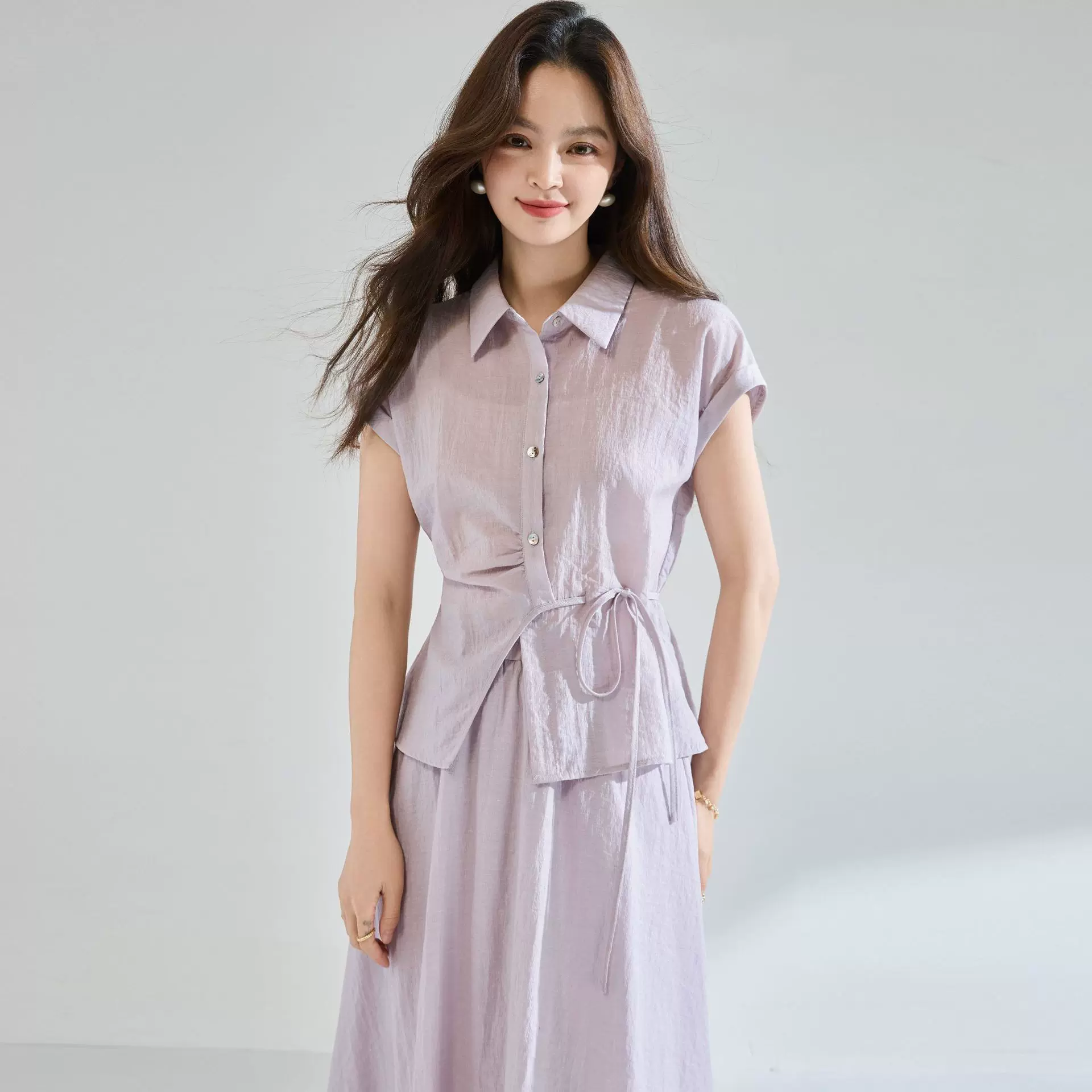 26夏季 紫雾醋酸天丝 高奢凉感透气极简气质通勤套装25828+25829