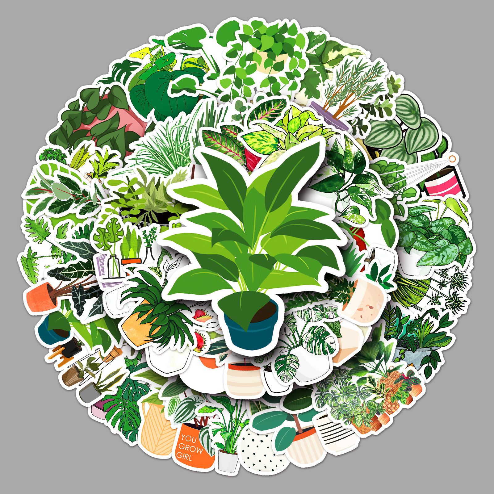 50张绿色植物行李箱贴纸个性卡通潮流涂鸦笔记本电脑汽车外贸装饰