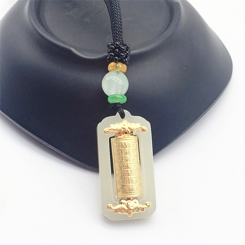 金镶玉新款和田玉镶金百福转运筒吊坠女情侣挂件保险会销礼品直播