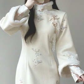 改良新中式旗袍加绒加厚新款年轻款少女冬季日常温婉气质保暖百搭