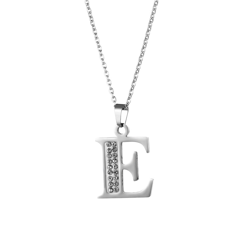 Amazon Necklace New Clay Diamond 26 Letter Necklace Women's Trendy Stainless Steel Full Diamond Pendant Clavicle Chain