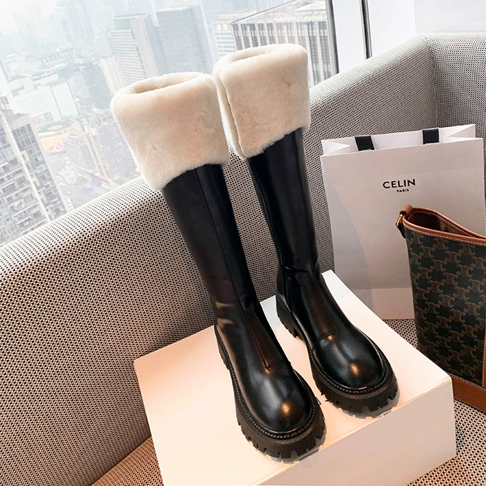 长筒靴女2023冬季新款季加绒毛毛冬鞋长靴不过膝靴-阿里巴巴