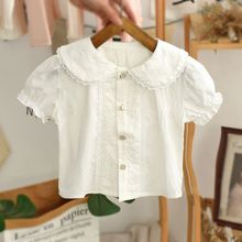 女童衬衫短袖棉夏季婴儿甜美韩系上衣洋气时髦半袖女宝宝白衬衣