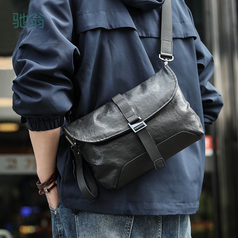 jqn真皮男士包包单肩斜挎包新款时尚休闲大容量手拿包简约牛皮斜