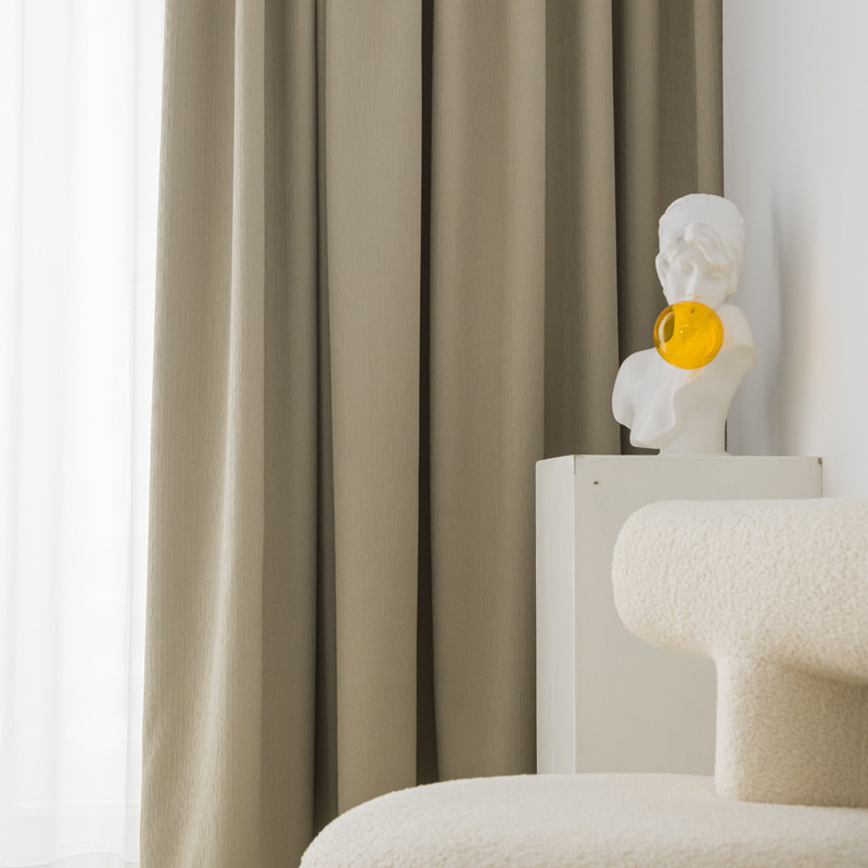 送定型日式细褶皱高遮光窗帘奶油杏色奶茶抹茶绿 成品标价