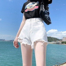 白色破洞牛仔短裤女夏季2024新款高腰宽松显瘦小个子a字热裤薄款