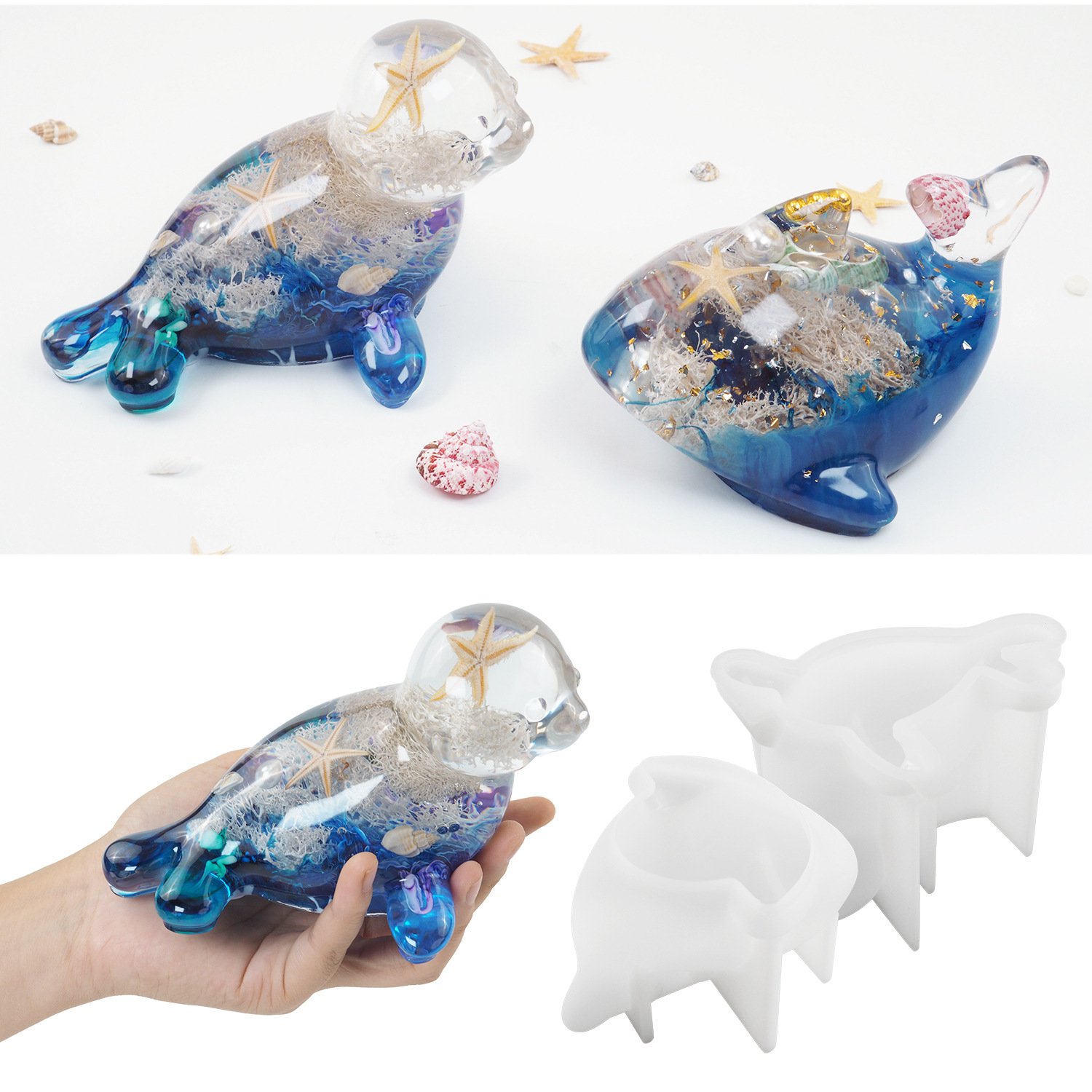 Diy Crystal Glue Epoxy Resin Marine Animal Dolphin Seal Three-Dimensional Marine Mirror Silicone Mold Ruihe