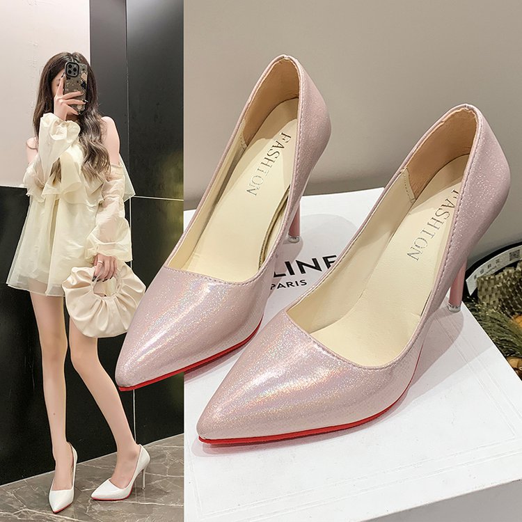 大码高跟鞋女2024春秋新款韩版尖头浅口单鞋女式职业工作鞋批发