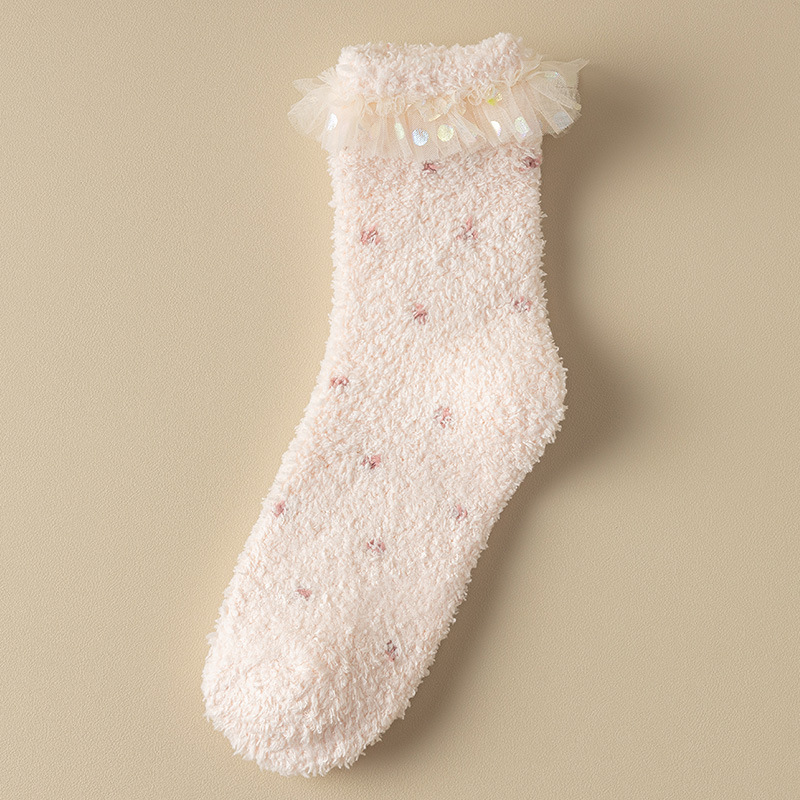 Thick Socks Children's Mid-Calf Winter Warm Fleece-Lined Sweet Cute Girl Coral Fleece Home Floor Sleep Long Socks