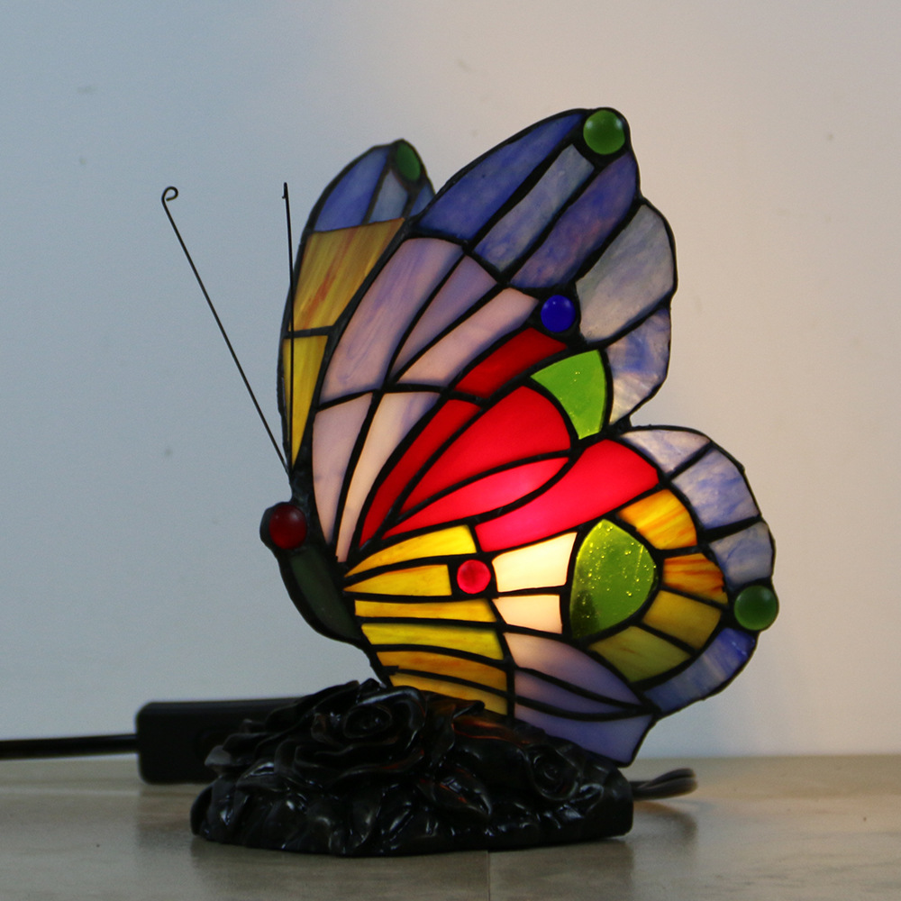 欧美跨境新品彩色玻璃蝴蝶夜灯卧室儿童房床头可爱小台灯礼品灯具