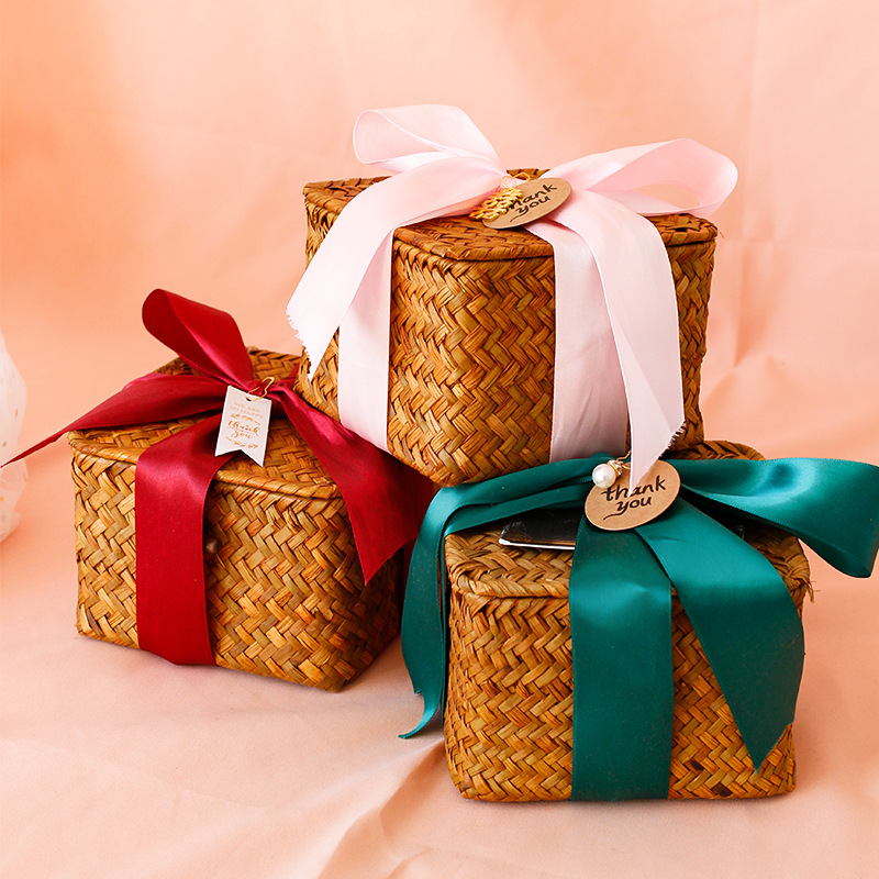 伴手礼女伴娘礼品盒生日结婚礼盒创意空盒回礼礼品草编竹编包装盒