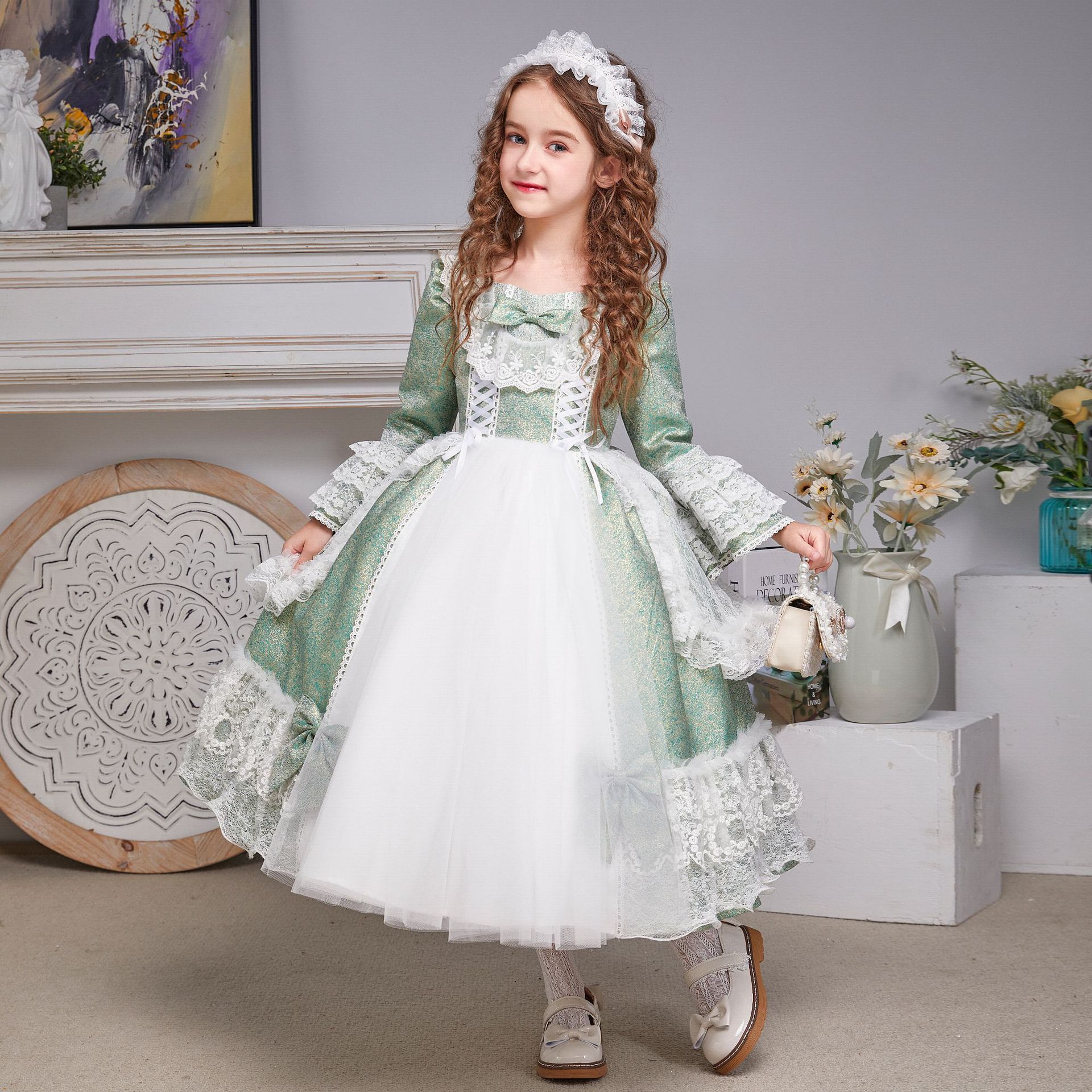 lolita洛丽塔女童公主裙高贵宫廷风蓬蓬裙生日宴会演出儿童长礼服