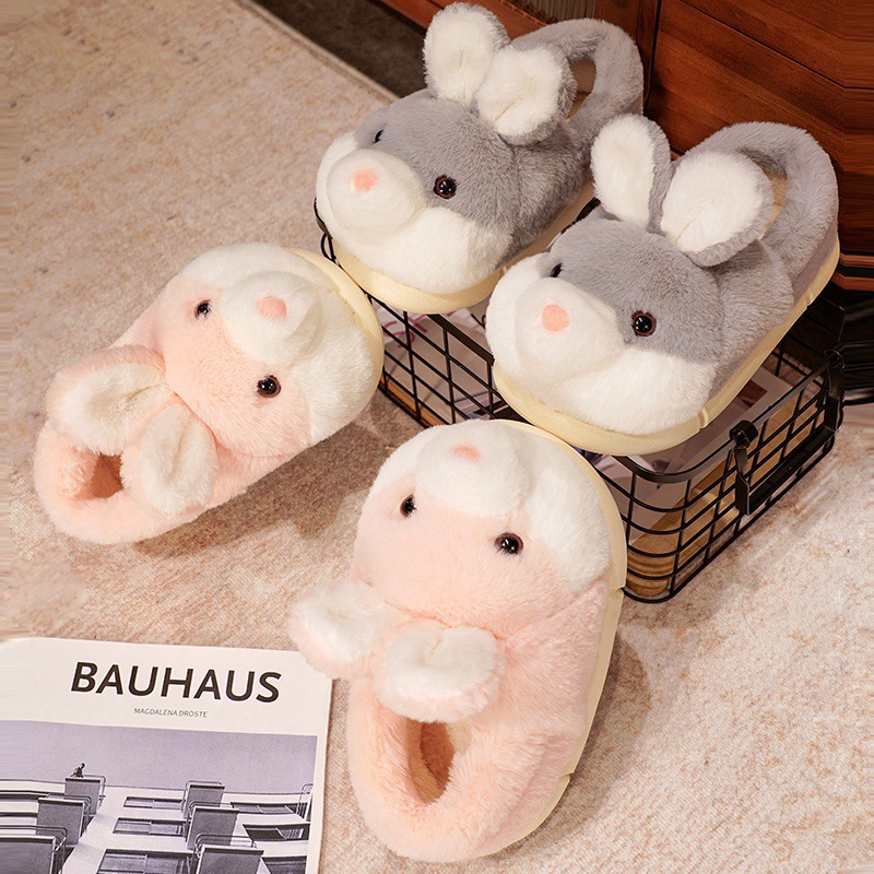 毛毛拖鞋秋冬棉拖鞋嘟嘟兔保暖高帮鞋子橡胶底加厚玩具鞋厂家批发