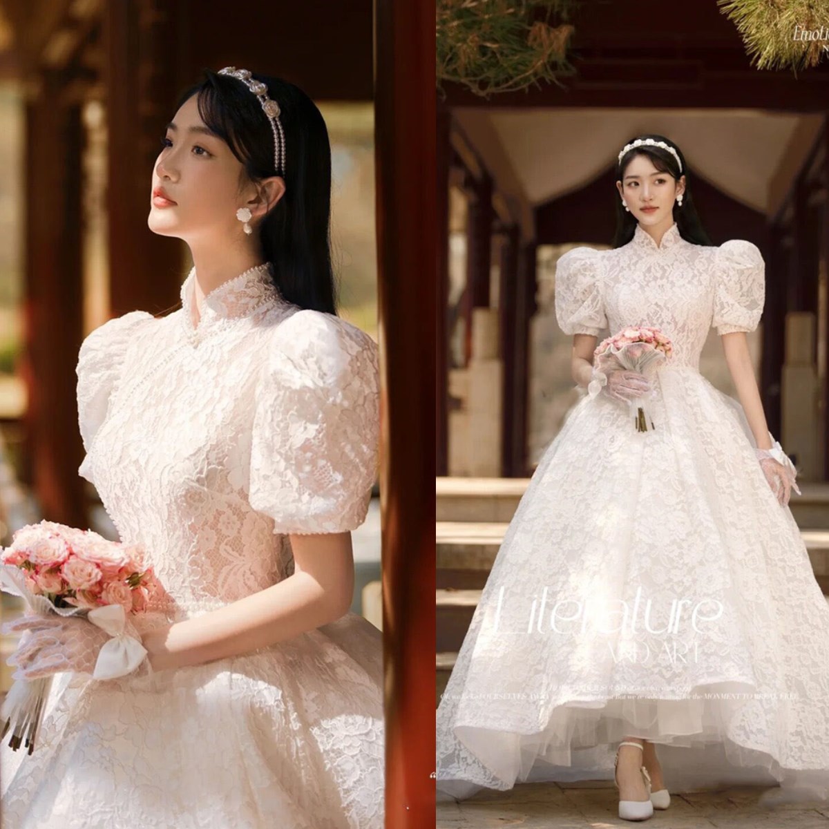 新款影楼拍照主题服装婚纱公主裙外景情侣写真摄影高定蕾丝礼服