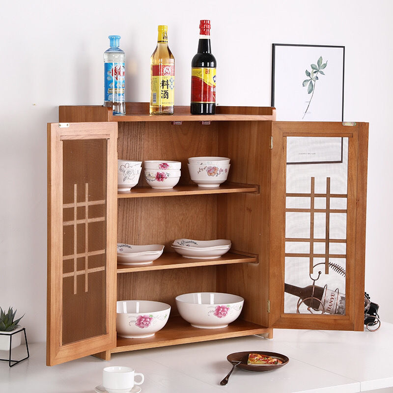 碗柜家用实木透气菜柜多层储物柜茶水柜多功能台式多功能壁挂跨境