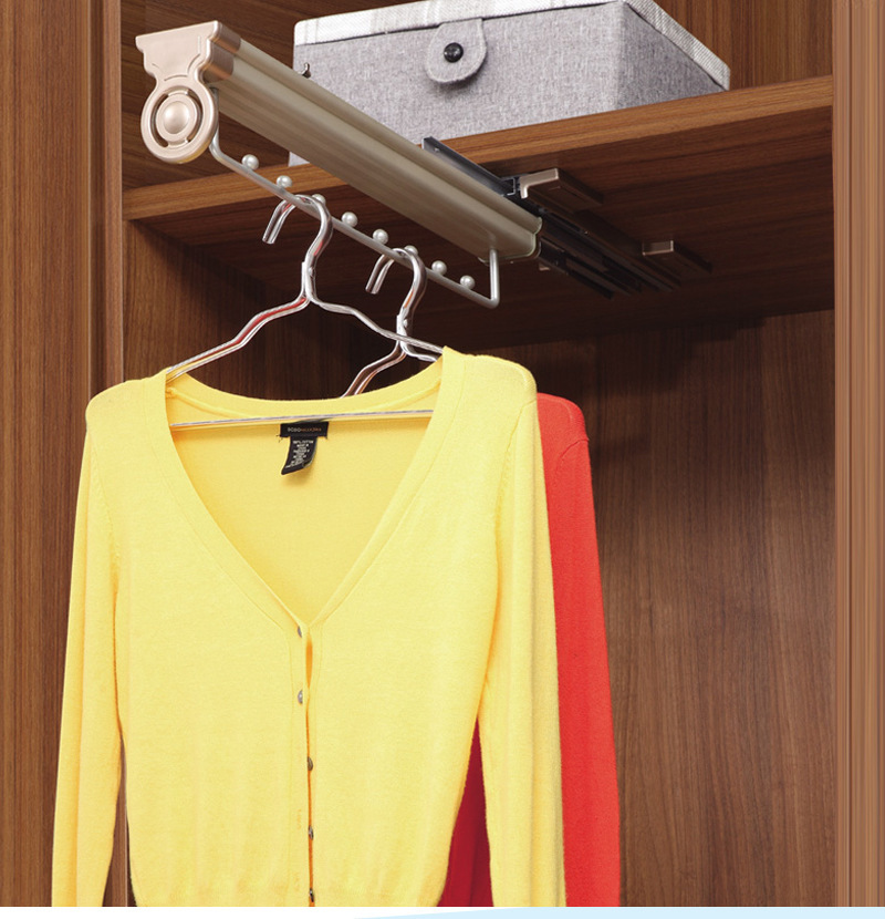 衣柜顶装衣架简约抽拉式吊装挂杆阻尼缓冲单排伸缩裤抽柜内五金