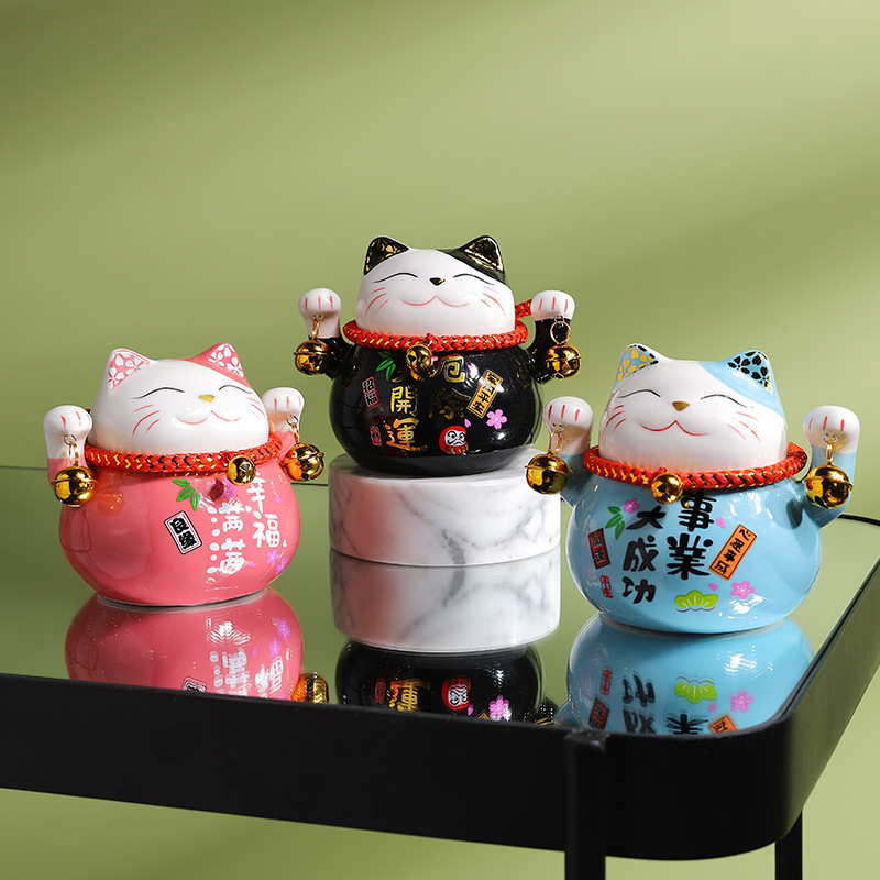 可爱小招财猫创意摆件客厅玄关店铺开业发财猫陶瓷装饰工艺品摆件