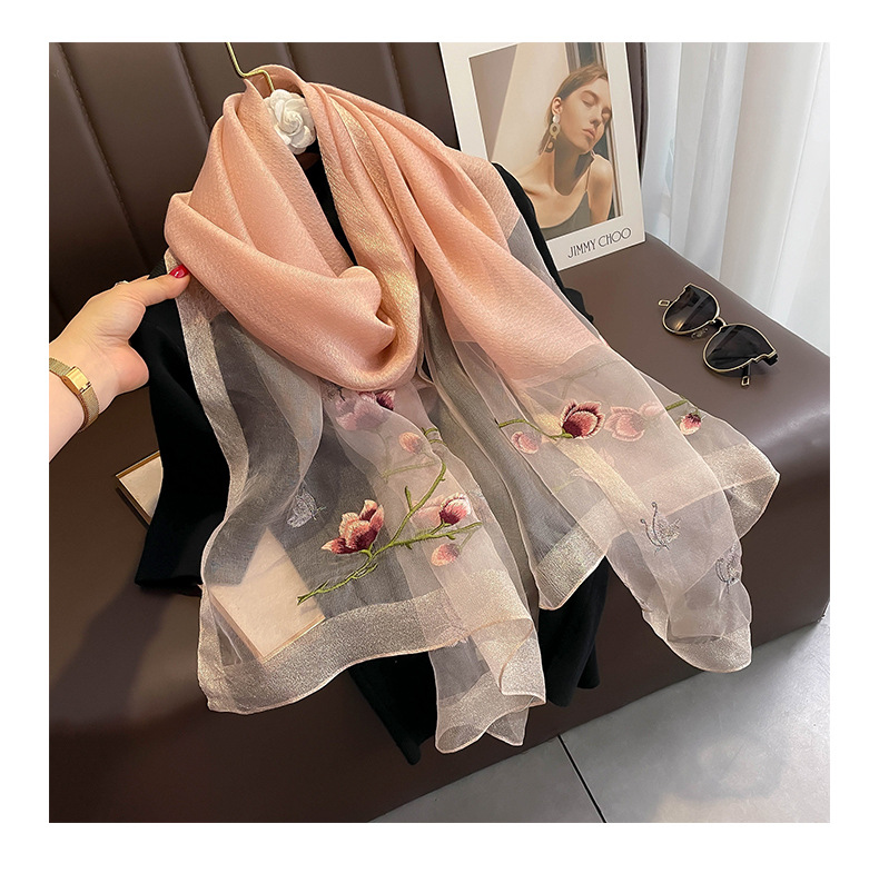 Chinese Style Silk Wool Scarf Women's Handmade Embroidery Silk Scarf Warm Shawl Long Scarf to Give Mom Embroidery