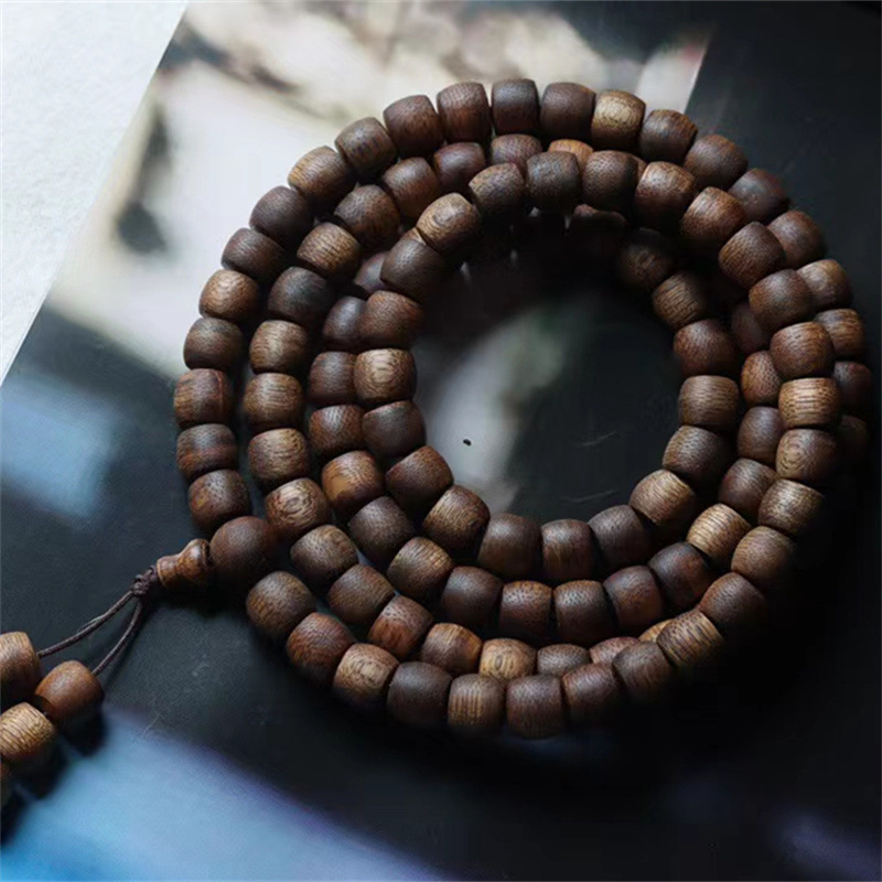 越南芽庄沉香木佛珠手串黄棋楠沉香鼓珠108颗文玩男女士手链念珠