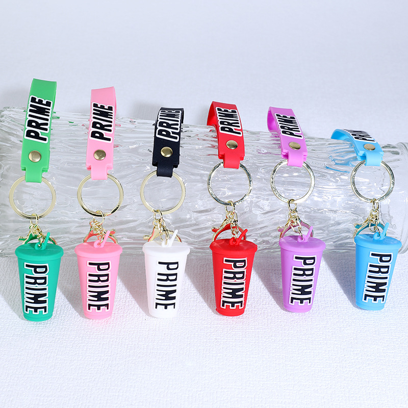 Creative Primedrink Milky Tea Cup Keychain Pendant Silicone Beverage Bottle Couple Bags Car Pendant Gift